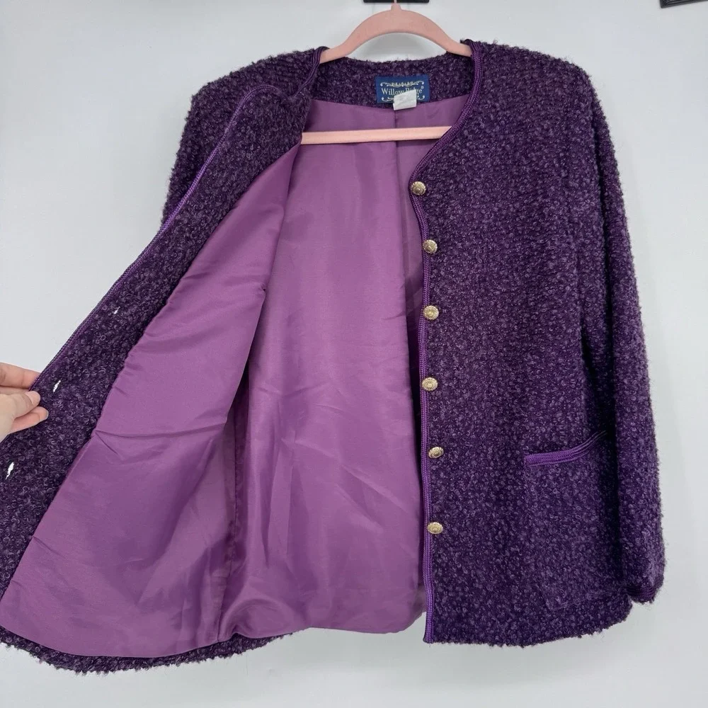 Willow Ridge 10P Purple Boucle Wool Knit Cardigan Jacket Gold Button Coquette